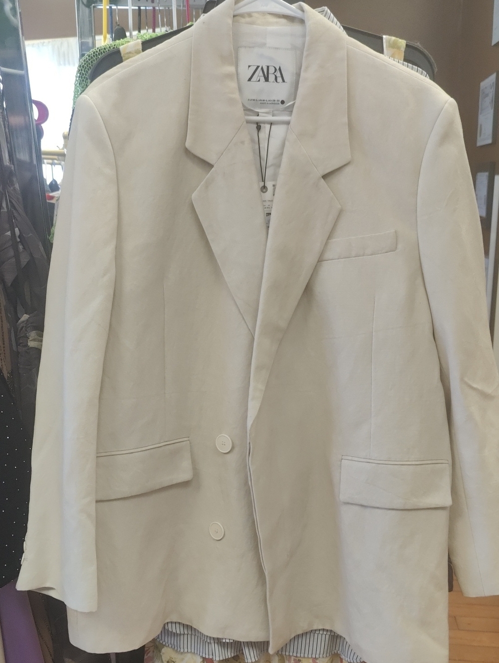 Unisex! M-L ZARA Cream Double-Breasted Blazer Jacket